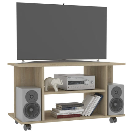 tv-skab med hjul 80x40x45 cm konstrueret træ sonoma-eg