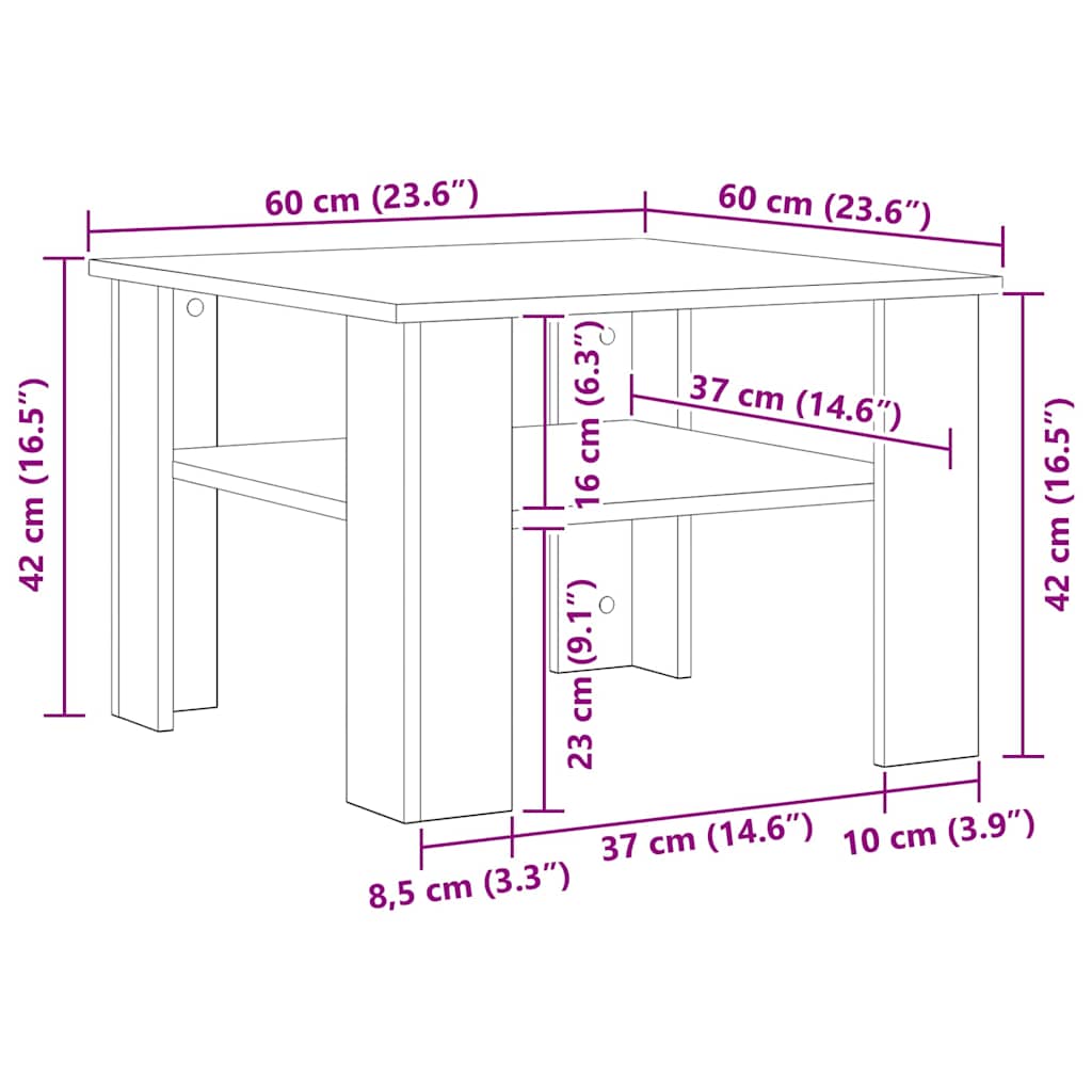sofabord 60x60x42 cm konstrueret træ hvid