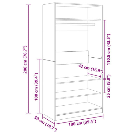 klædeskab 100x50x200 cm konstrueret træ sonoma-eg
