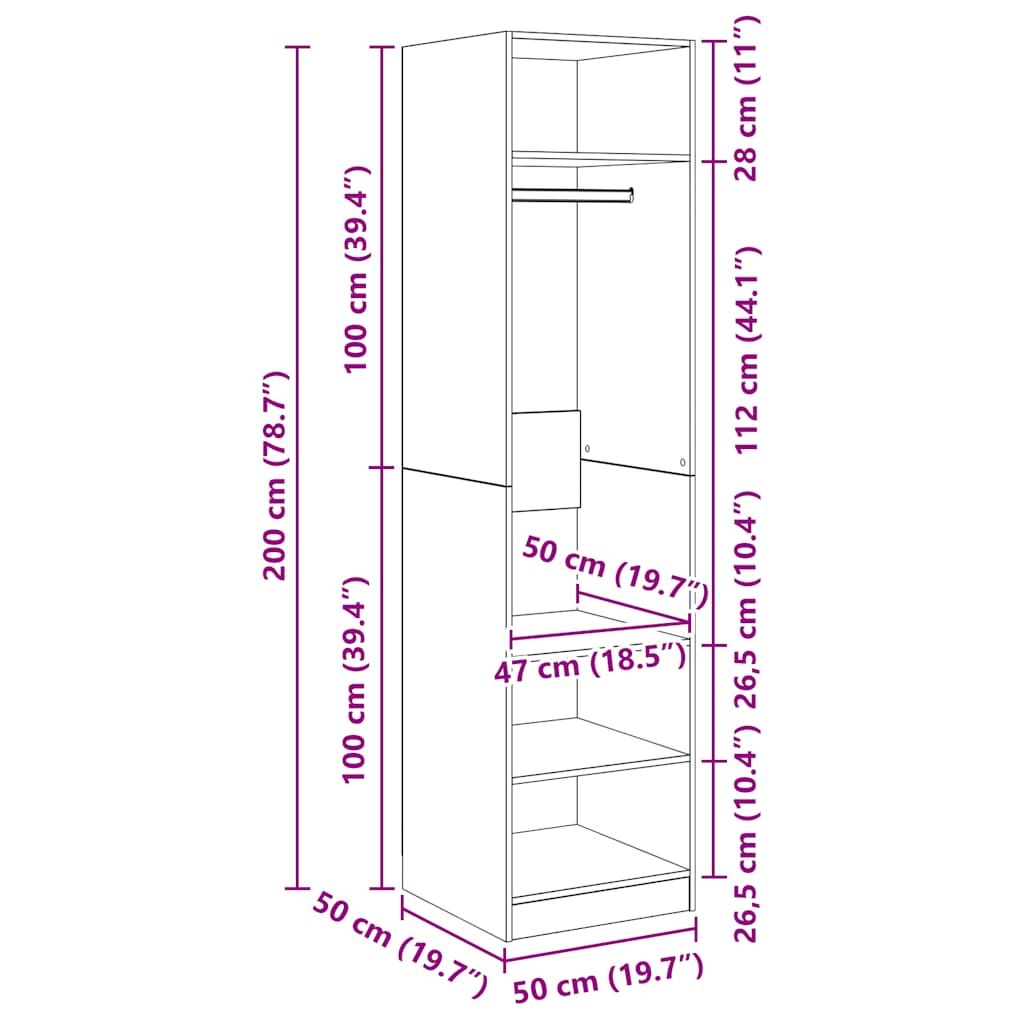 klædeskab 50x50x200 cm konstrueret træ betongrå