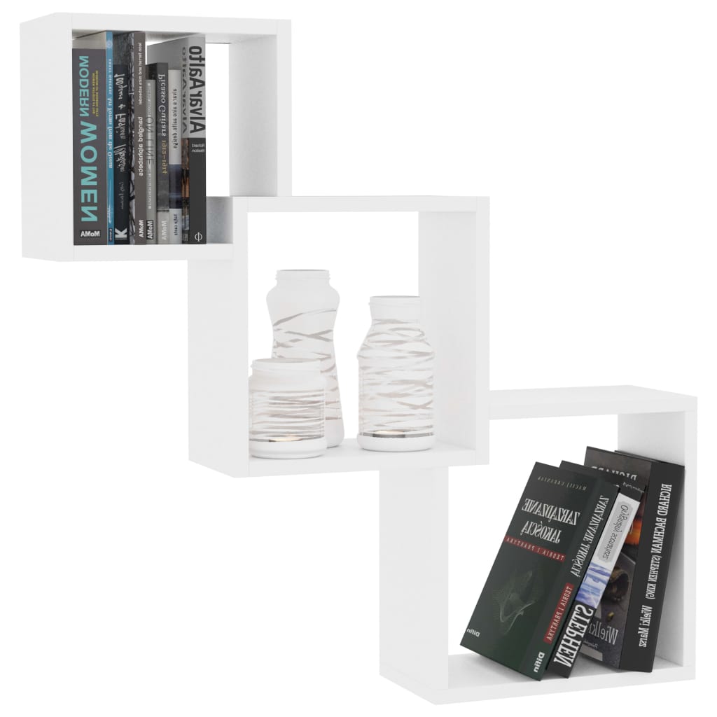 væghylder 68x15x68 cm kubeformet konstrueret træ hvid