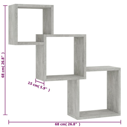 væghylder 84,5x15x27 cm kubeformet konstrueret træ betongrå