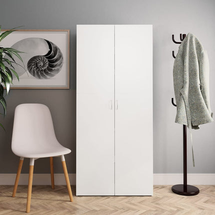skoskab 80x35,5x180 cm konstrueret træ hvid