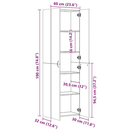kontorskab 60x32x190 cm konstrueret træ sonoma-eg