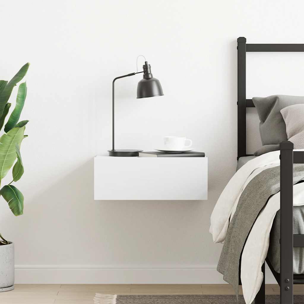 væghængt natbord 40x30x15 cm konstrueret træ hvid