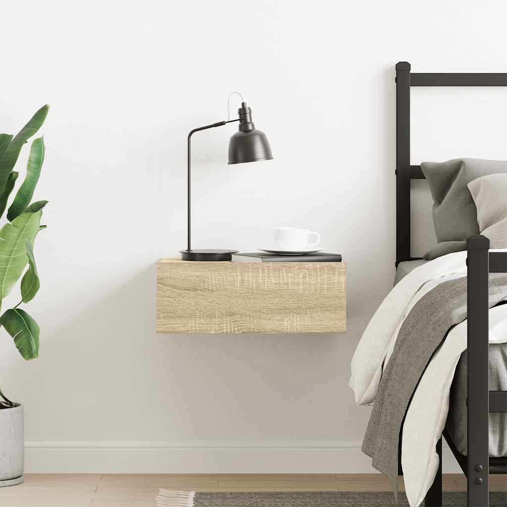 svævende natbord 40 x 30 x 15 cm konstrueret træ sonoma-eg