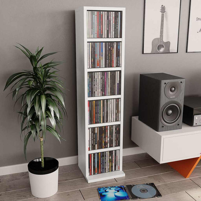 cd-reol 21x20x88 cm konstrueret træ hvid