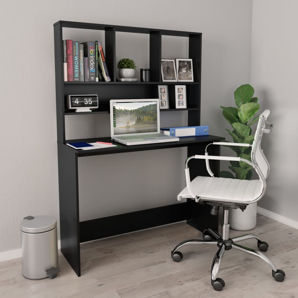 skrivebord m. hylder 110x45x157 cm konstrueret træ sort