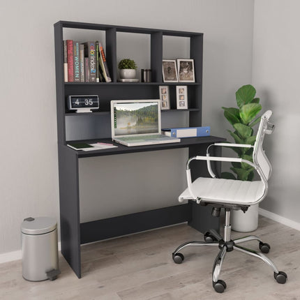 skrivebord m. hylder 110x45x157 cm konstrueret træ grå