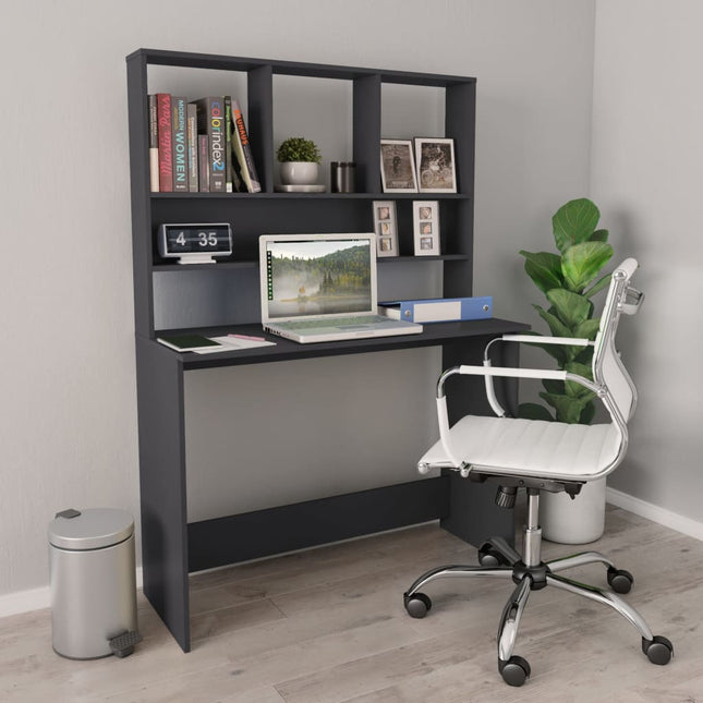 skrivebord m. hylder 110x45x157 cm konstrueret træ grå