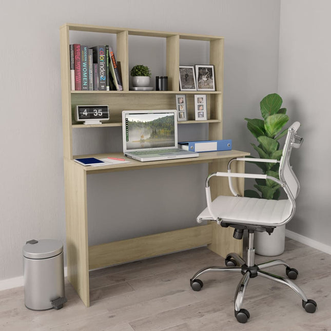 skrivebord m. hylder 110x45x157 cm konstrueret træ sonoma-eg
