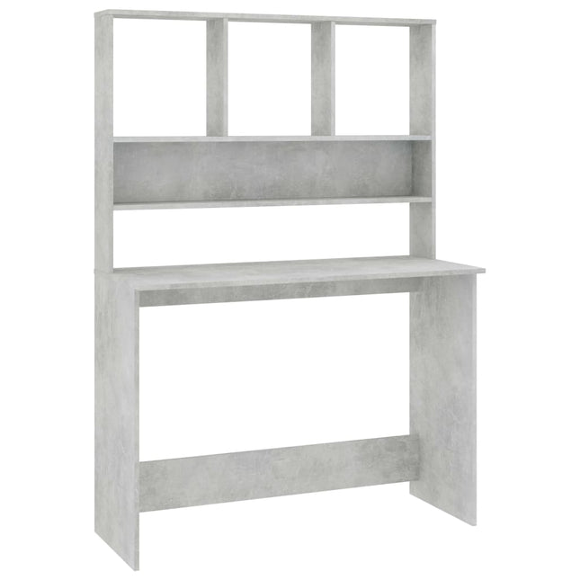 skrivebord m. hylder 110x45x157 cm konstrueret træ betongrå