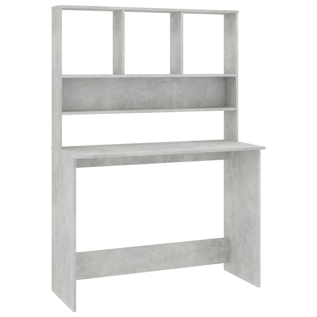 skrivebord m. hylder 110x45x157 cm konstrueret træ betongrå