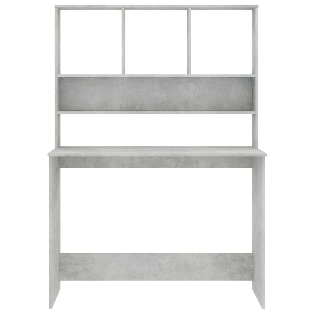 skrivebord m. hylder 110x45x157 cm konstrueret træ betongrå