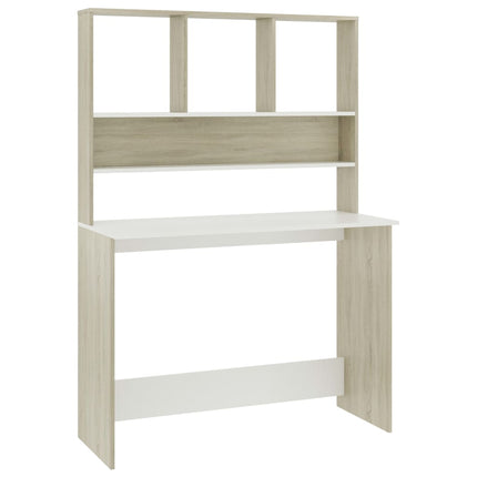 skrivebord med hylder 110 x 45 x 157 cm spånplade hvid sonoma-eg