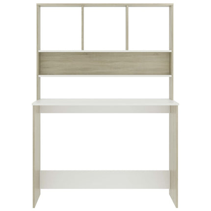 skrivebord med hylder 110 x 45 x 157 cm spånplade hvid sonoma-eg