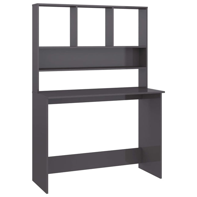 skrivebord m. hylder 110x45x157 cm konstrueret træ grå højglans
