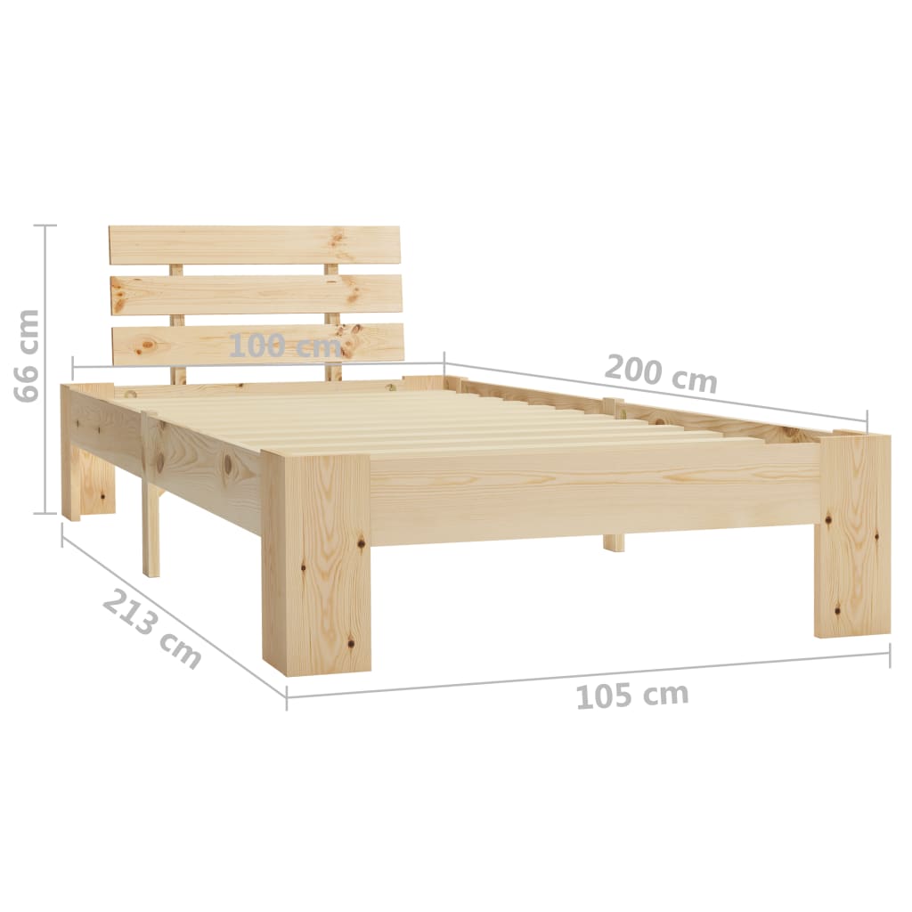 sengestel massivt fyrretræ 100 x 200 cm