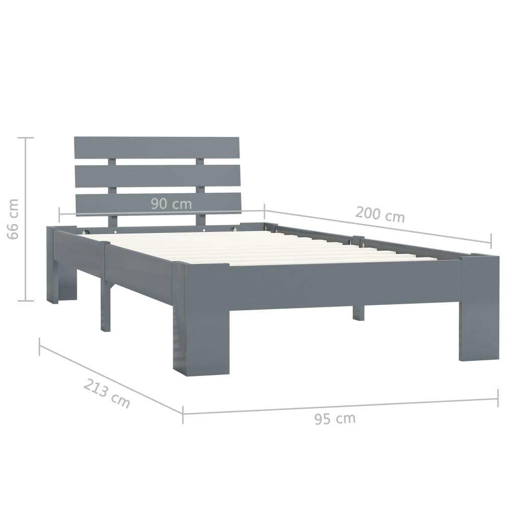 sengestel massivt fyrretræ 90 x 200 cm grå