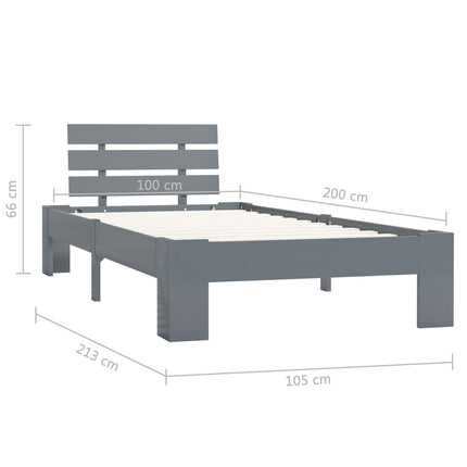 sengestel massivt fyrretræ 100 x 200 cm grå