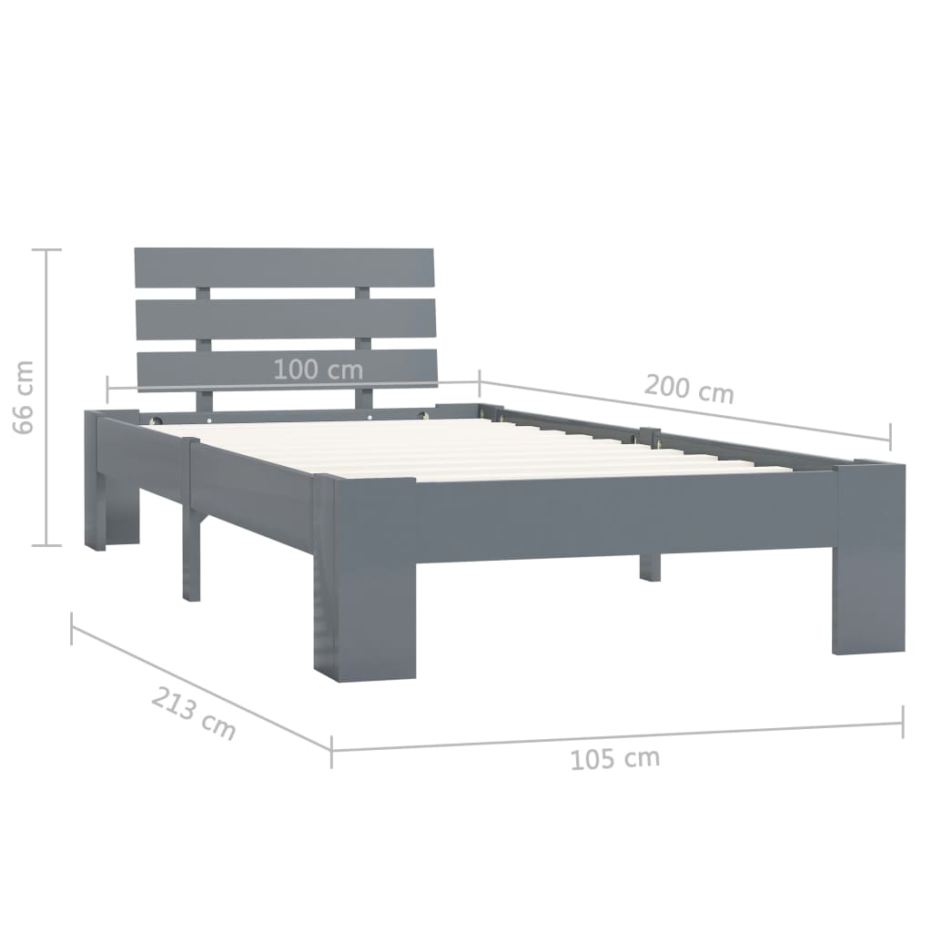 sengestel massivt fyrretræ 100 x 200 cm grå