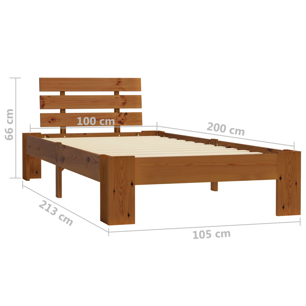 sengestel 100x200 cm massivt fyrretræ gyldenbrun