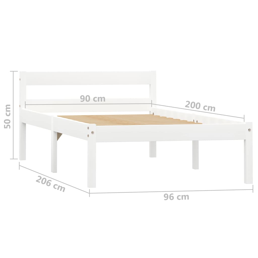 sengeramme uden madras massivt fyrretræ 90x200 cm hvid