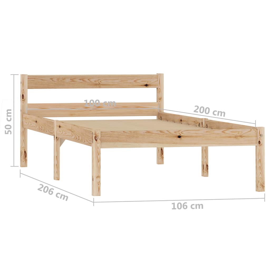 sengestel massivt fyrretræ 100 x 200 cm