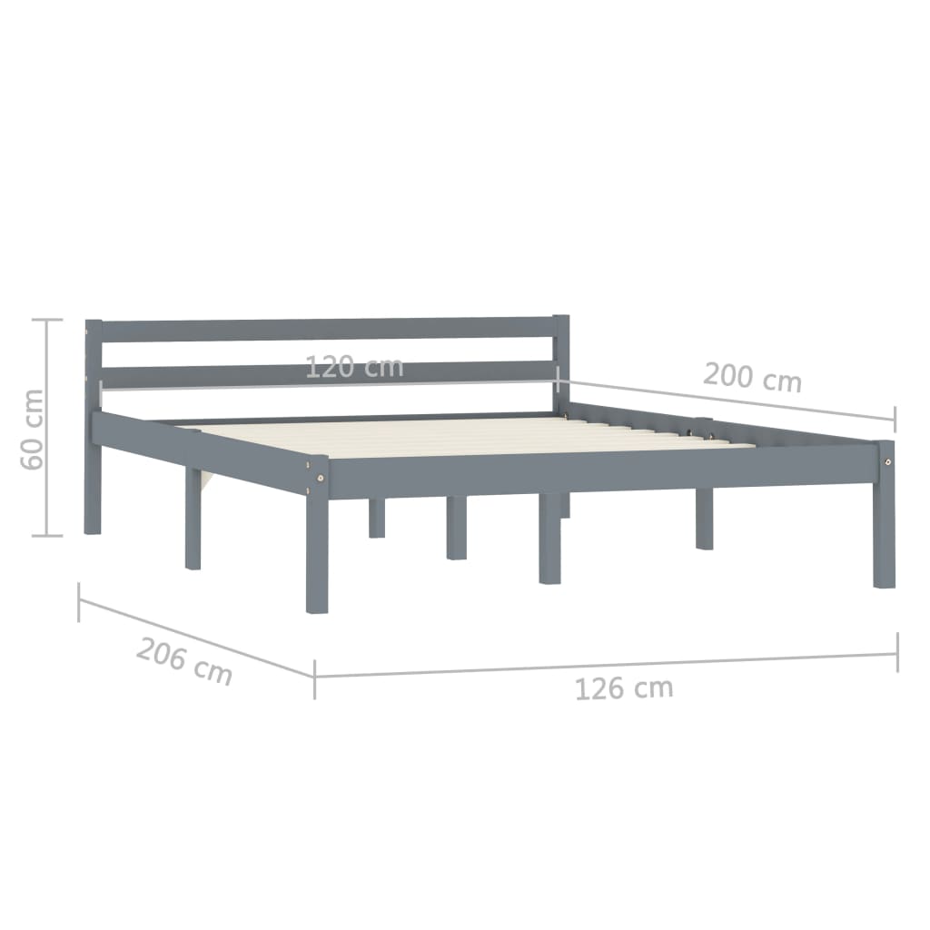 sengestel massivt fyrretræ 120 x 200 cm grå