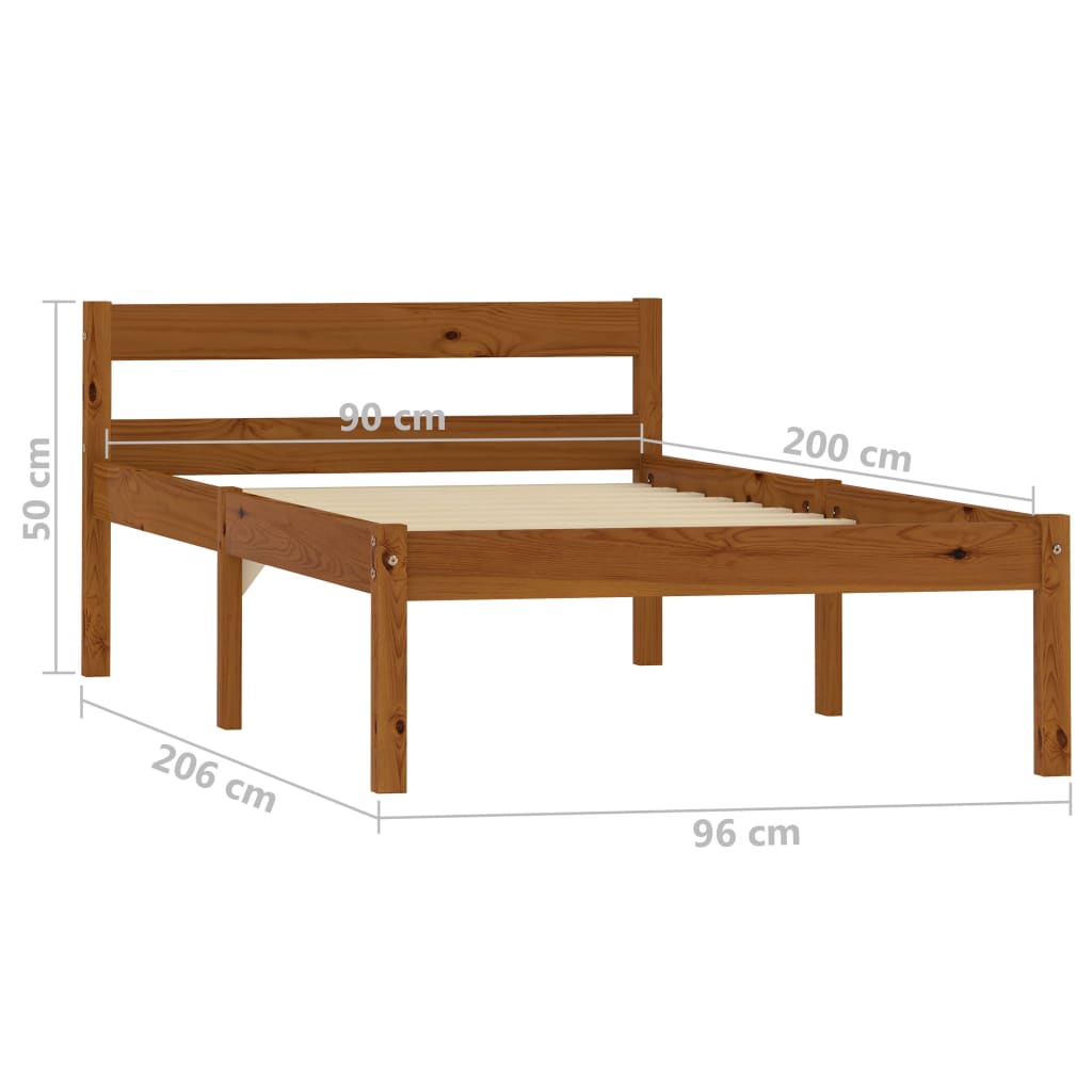 sengeramme uden madras massivt fyrretræ 90x200 cm honningbrun
