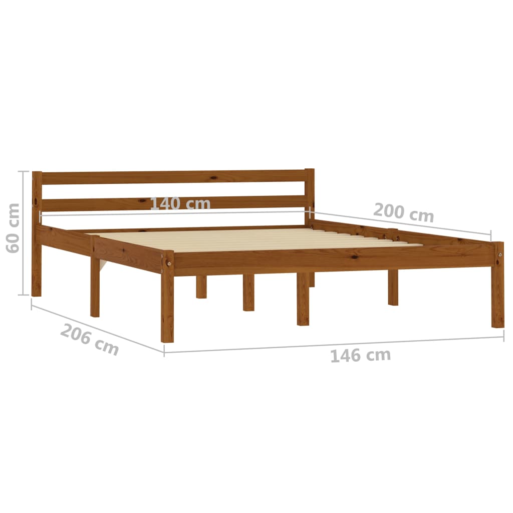 sengeramme uden madras massivt fyrretræ 140x200 cm honningbrun
