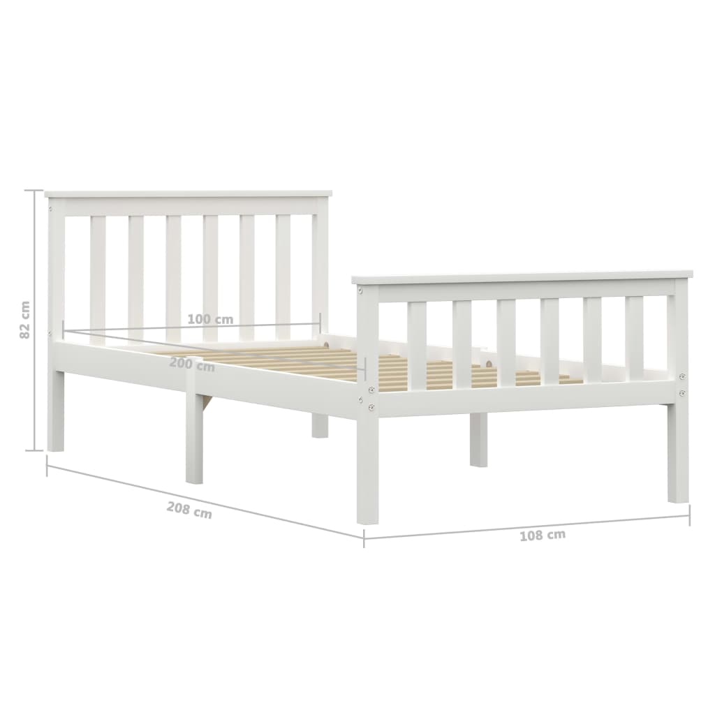 Sengeramme uden madras massivt fyrretræ 100x200 cm hvid