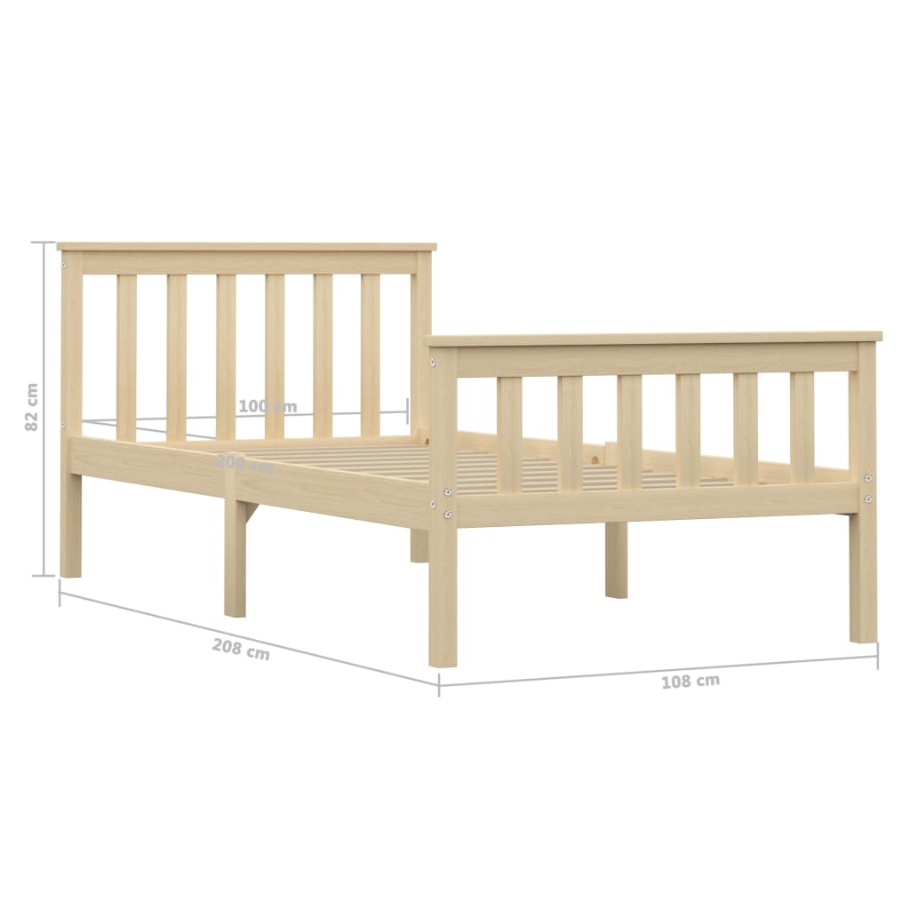 sengeramme 100x200 cm massivt fyrretræ lyst træ