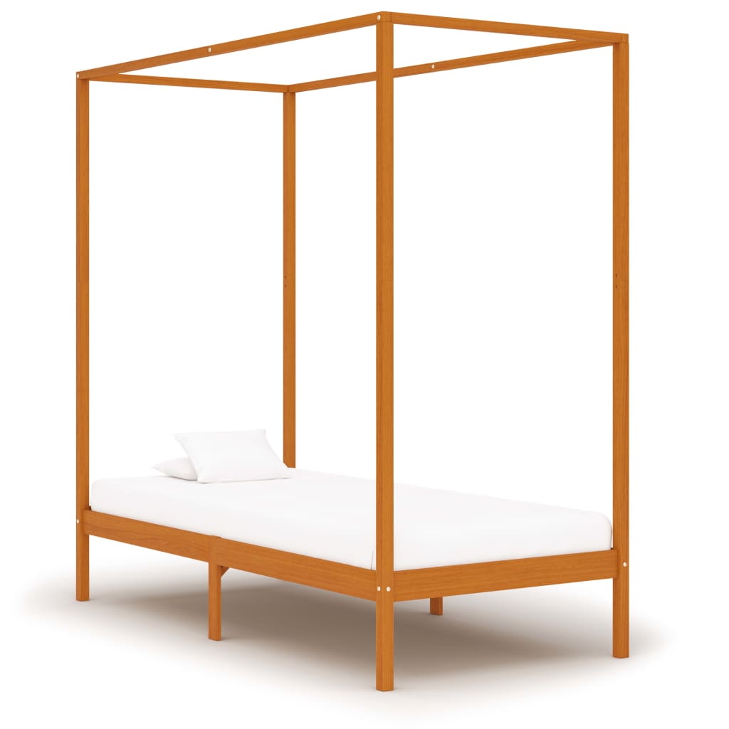 sengestel til himmelseng 90 x 200 cm massiv fyrretræ gyldenbrun