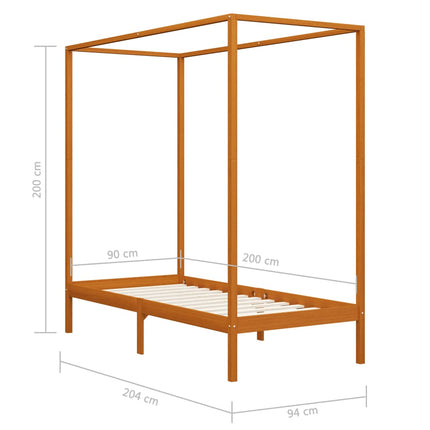 sengestel til himmelseng 90 x 200 cm massiv fyrretræ gyldenbrun