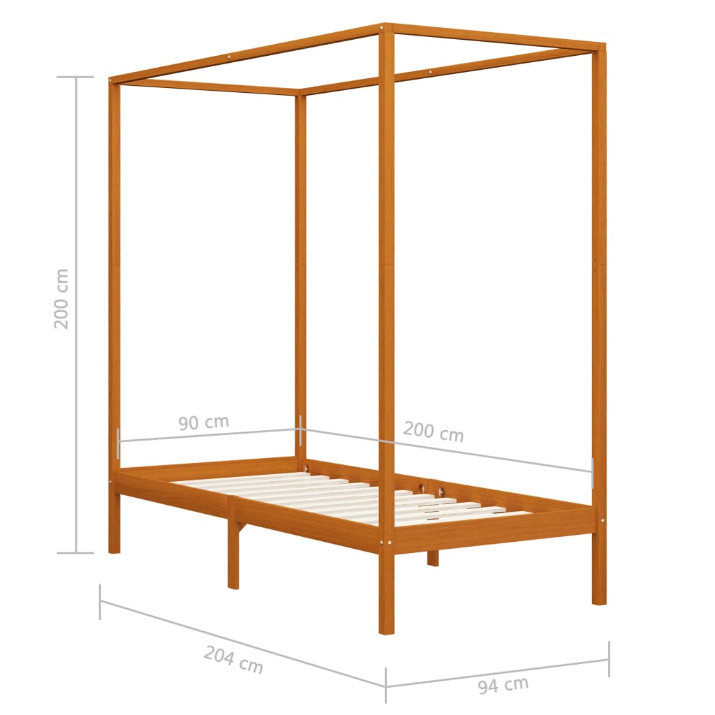 sengestel til himmelseng 90 x 200 cm massiv fyrretræ gyldenbrun