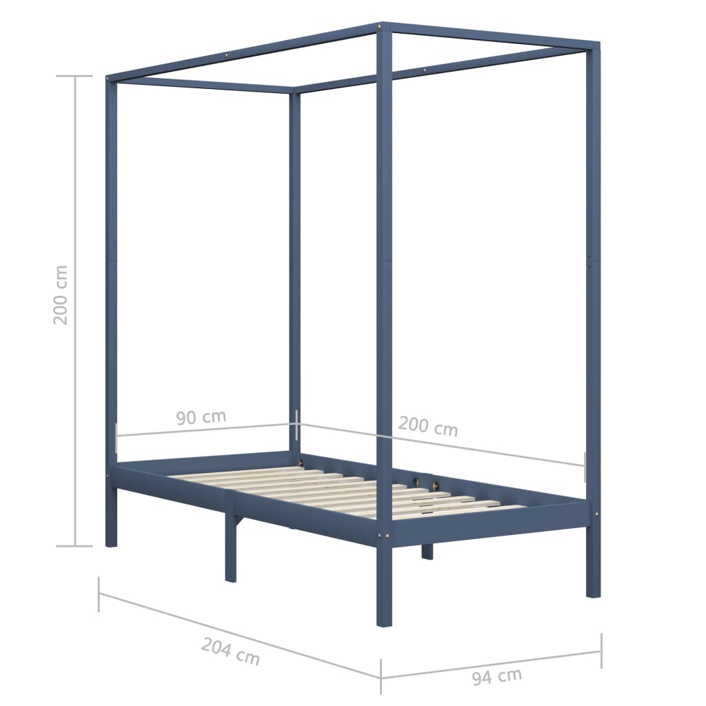 sengestel til himmelseng 90 x 200 cm massivt fyrretræ grå
