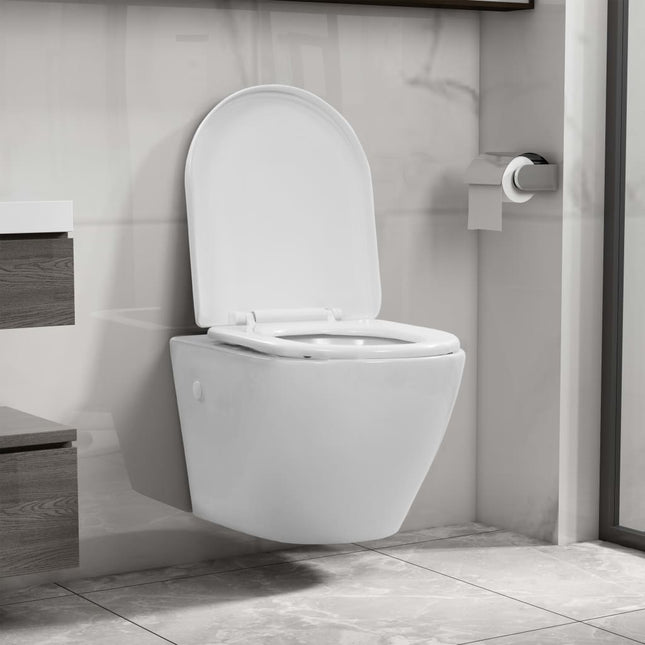 væghængt toilet uden kant keramik hvid
