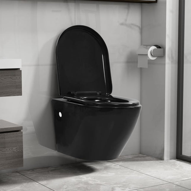 væghængt toilet uden kant keramik sort