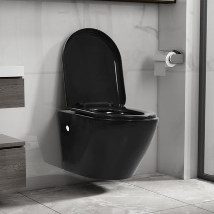 væghængt toilet uden kant keramik sort