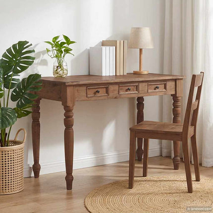 skrivebord med skuffer 117x57x75 cm massivt mahognitræ
