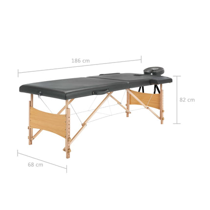massagebord med 2 zoner træstel antracitgrå 186 x 68 cm