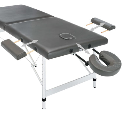 massagebord med 2 zoner aluminiumsstel 186x68 cm antracitgrå