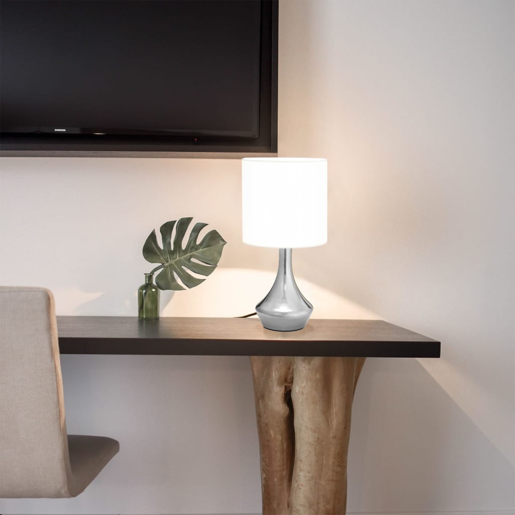 Bordlamper med touch-knap, 2 stk., E14 - hvid skærm/sølv fod