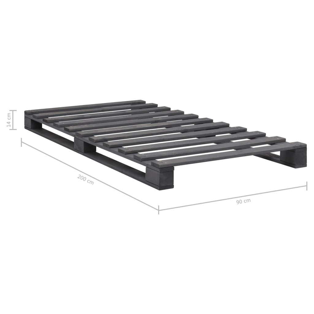 Pallesengestel massivt fyrretræ 90 x 200 cm grå