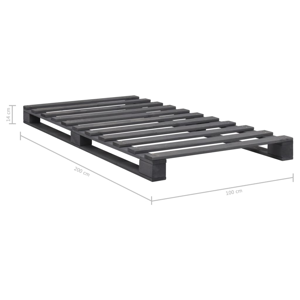 Pallesengestel massivt fyrretræ 100 x 200 cm grå