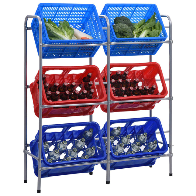 opbevaringsstativ til 6 kasser 96x33x116 cm stål sølvfarvet