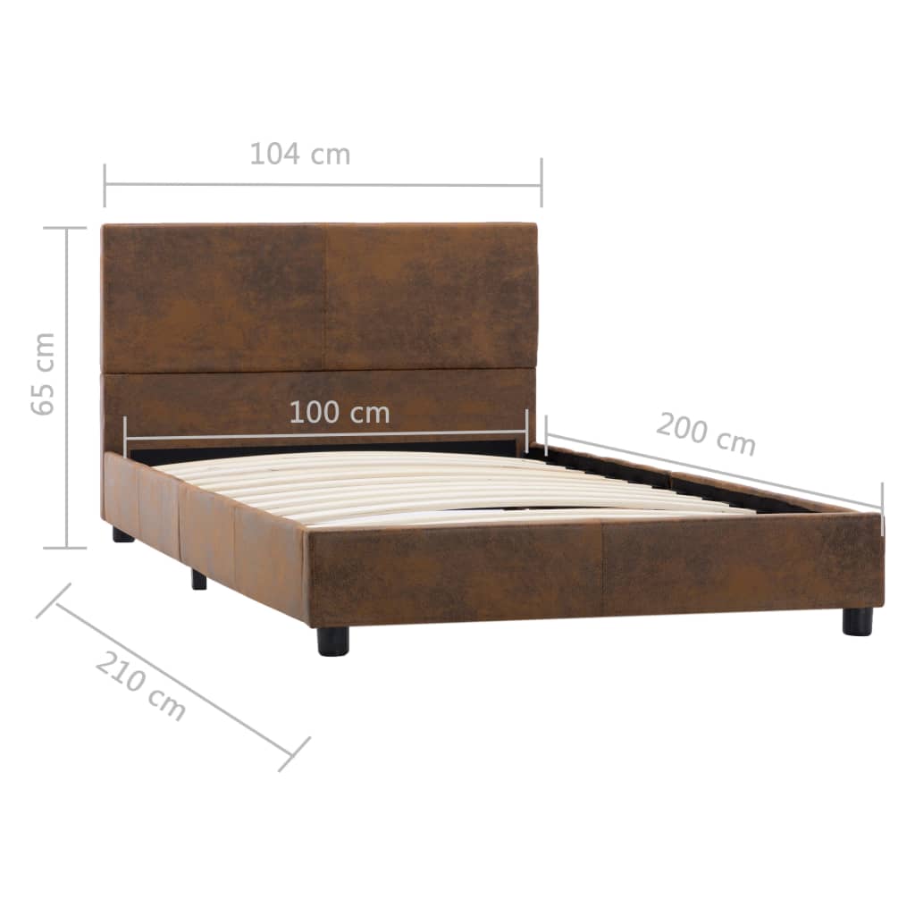 sengestel 100x200 cm imiteret ruskind brun