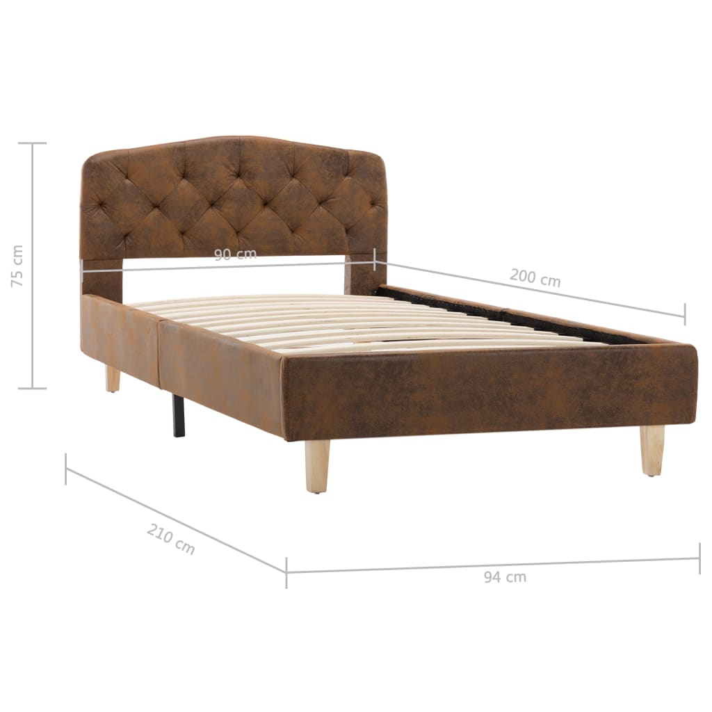 sengestel 90x200 cm imiteret ruskind brun