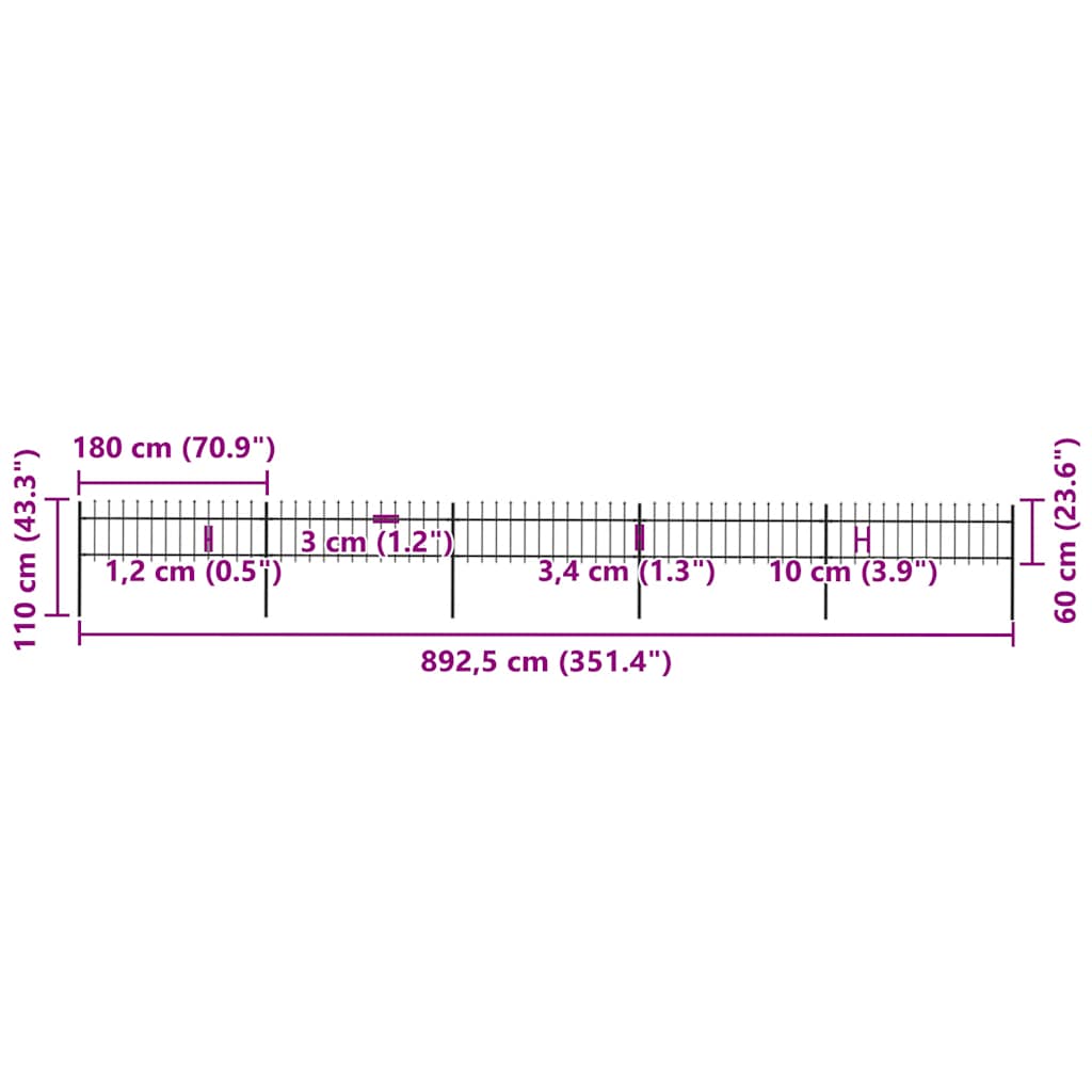havehegn med spydtop stål 892,5x60 cm sort